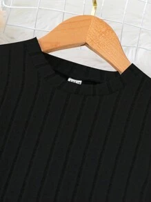 SHEIN Cô gái Tween Chất rắn Peplum Hem Áo thun & quần - màu đen - Xem 5