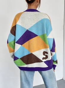 Chiquease Letter Pattern Drop Shoulder Sweater Knit Pullover Fall Winter Outfit