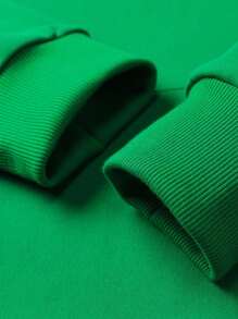 Men Slogan Graphic Kangaroo Pocket Drawstring Hoodie & Sweatpants - Green - View 6