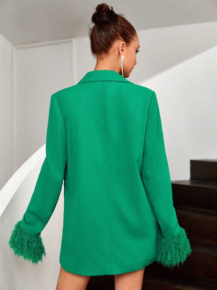 Fuzzy Cuff Single Breasted Blazer Without Belt