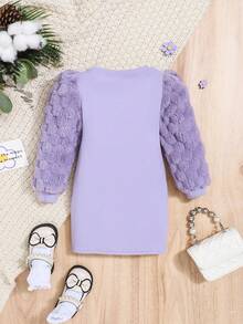 SHEIN 女嬰字母圖案燈籠袖洋裝