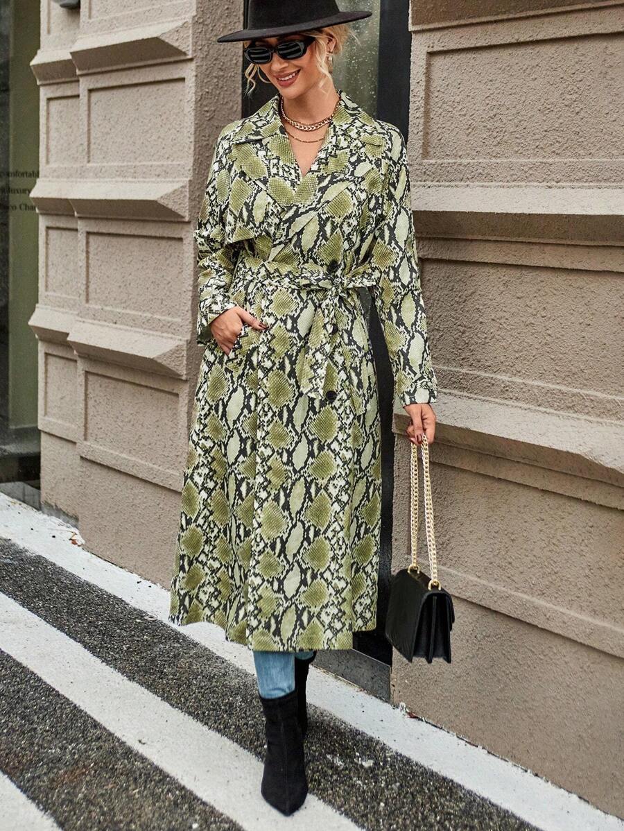 GENKIRA Snakeskin Print Belted Trench Coat - Multicolor - View 1
