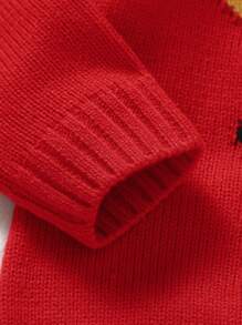 Baby Girl Christmas Elk Pattern Knit Bodysuit - Red - View 4