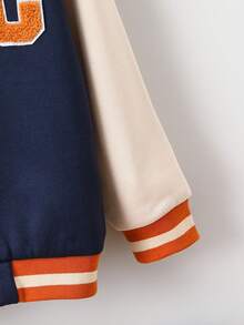 SHEIN 男小童字母貼布條紋飾邊學院風夾克無連帽衫 - 寶藍色 - 查看 5