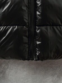 Teen Girls Zip Up Hooded Padded Coat - Black - View 7