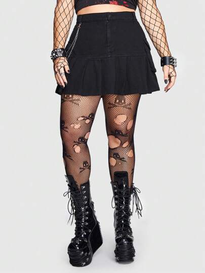 Grunge Punk Plus Falten Saum Jeansrock