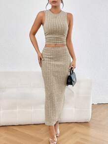 SHEIN Essnce 女士兩件套 - 杏色 - 查看 4