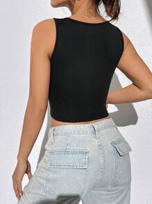 SHEIN EZwear Pha lê Tim & Mô hình cánh Crop Tank Top - màu đen - Xem 2