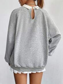 SHEIN Unity Áo nỉ 2 trong 1 tay raglan in chữ, kiểu dáng chui đầu, thích hợp cho mùa thu. - Xám - Xem 2
