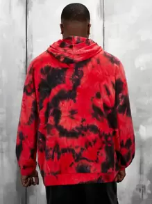 Mainfolk Loose Men Plus Size Tie Dye Letter Pattern Graphic Hoodie, For Fall Winter - Red - View 2