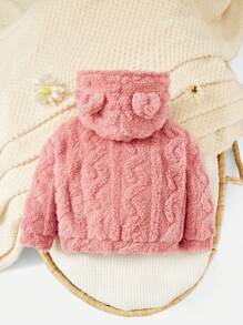 SHEIN 女婴3D耳朵设计泰迪熊卫衣 - 粉色 - 查看 2