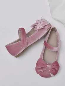 女孩絲絨公主鞋帶大蝴蝶結裝飾用品,秋冬 - 粉色 - 查看 5