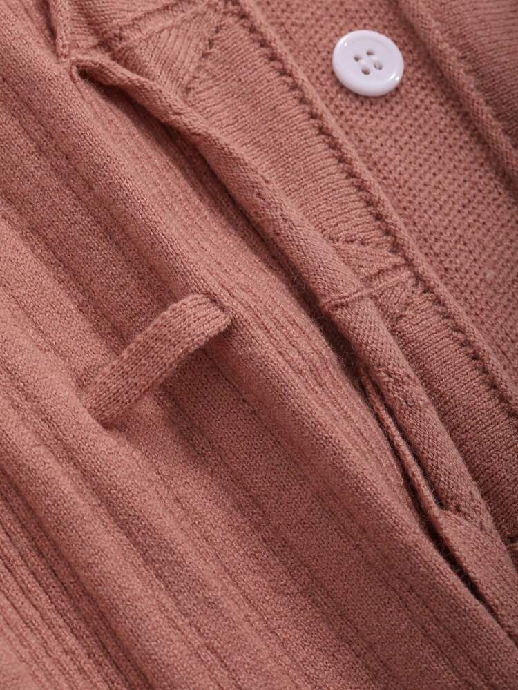 Solid Button Front Drawstring Waist Sweater Fall