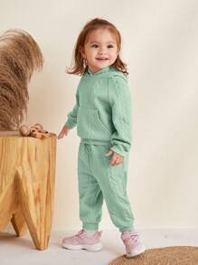 Cozy Pixies Bebé niña Pantalones deportivos con capucha de manga raglán - verde menta - Ver 3