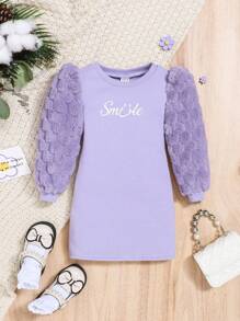 SHEIN 女嬰字母圖案燈籠袖洋裝