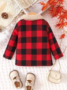 男嬰水牛格子雙口袋泰迪熊襯里外套