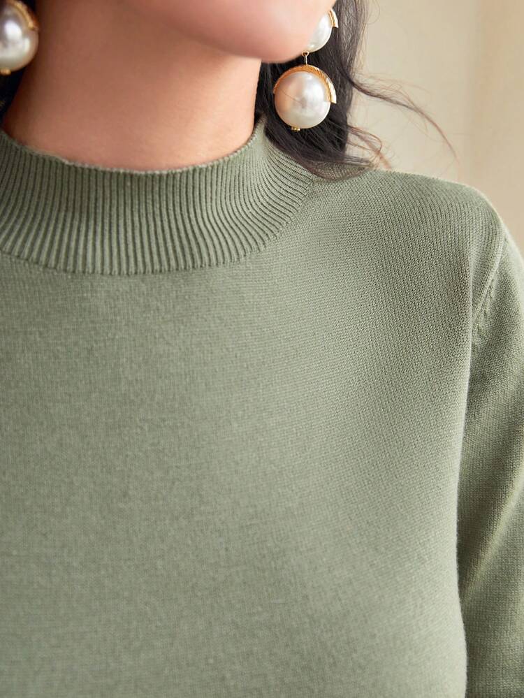 Contrast Cuff Mock Neck Sweater Dress Without Belt Fall Cloth For Women
