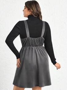 SHEIN LUNE Plus Button Front Corduroy Overall Dress Without Tee