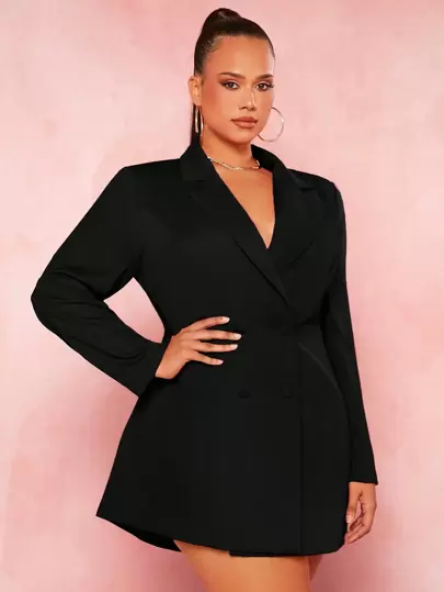 SHEIN SXY Váy blazer cổ ve lật hai hàng khuy cho mùa thu/đông