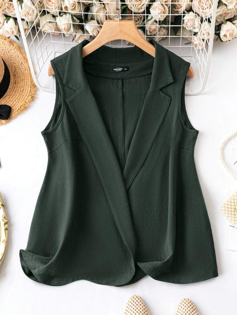 SHEIN LUNE Plus Blazer Sans Manches Col À Revers Ouvert