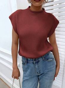 EMERY ROSE Solid Batwing Sleeve Sweater Vest - Burgundy - View 3