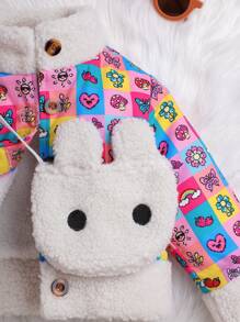 女嬰愛心圖案毛絨內襯外套和包 - 彩色 - 查看 4