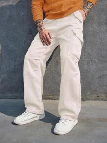 Manfinity EMRG Men Solid Flap Pocket Side Cargo Jeans - Beige - View 3