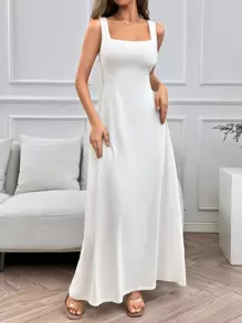 SHEIN Essnce Solid Tank Dress,White Graduation Dress,White Graduation Dress - White - View 1