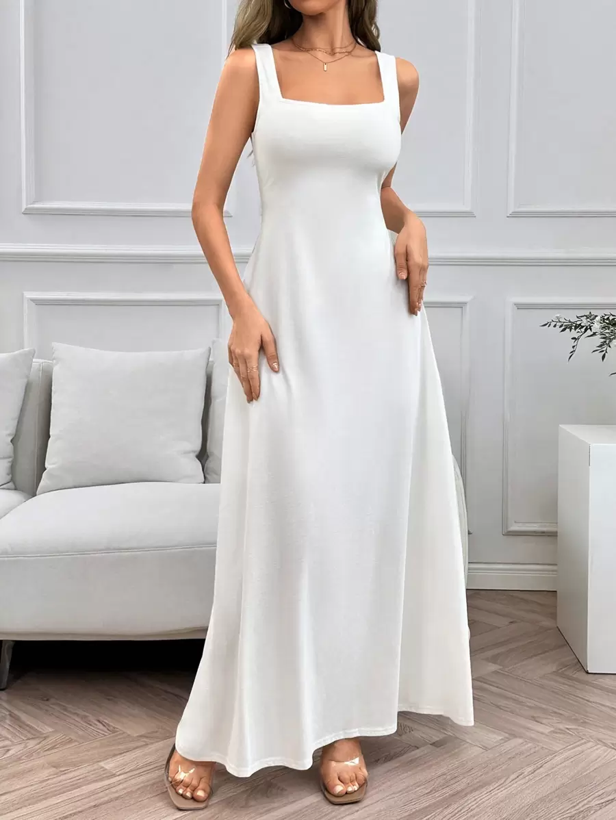 SHEIN Essnce Solid Tank Dress,White Graduation Dress,White Graduation Dress - White - View 1