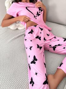 Heart & Butterfly Print PJ Set / Pajama Set