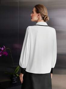 MOTF PREMIUM 对比色领子衬衫 - 白色 - 查看 8