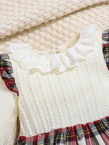 SHEIN Baby Girl Tartan Print Ruffle Trim Flare Sleeve Bodysuit - White - View 4