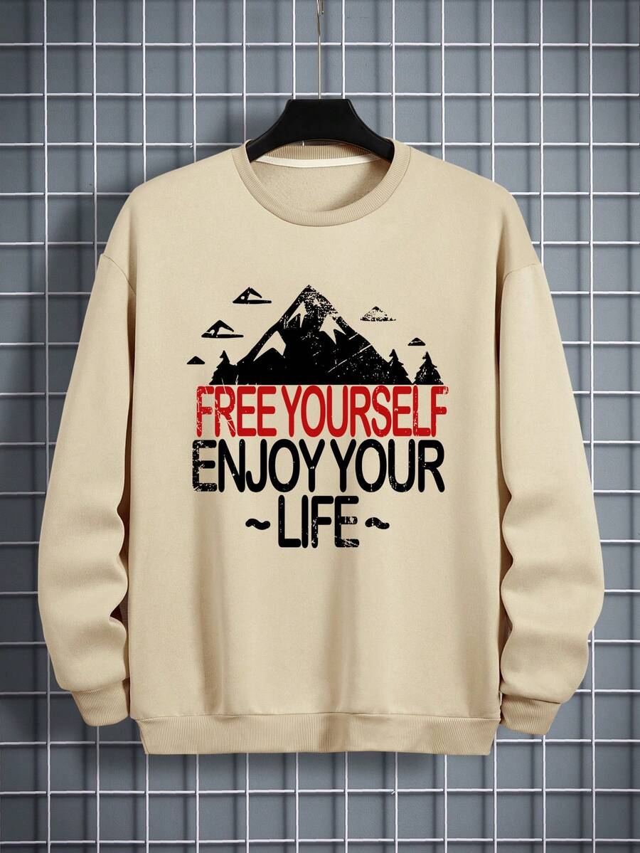 男士 標語圖案保暖襯裡運動衫