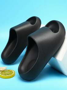 1 pereche de papuci Eva cu talpă anti-alunecare pentru copii, de culoare uni, cu vârf rotund, potriviți pentru toate anotimpurile, plajă, duș, ocazional - Negru - Vizualizare 2