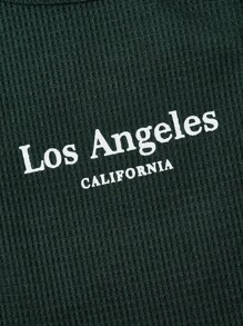 SHEIN EZwear 字母圖案條紋針織背心上衣 - 墨綠色 - 查看 5