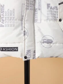 Tween Boy Slogan Graphic Hooded Padded Coat Without Sweater