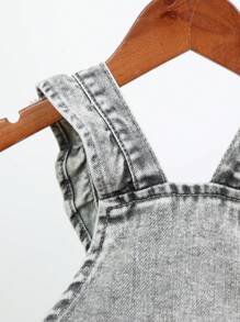 Baby Girl Ruffle Trim Denim Overall Jumpsuit - Grey - View 7