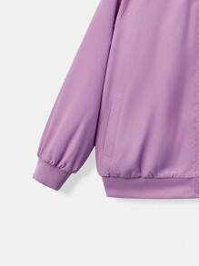 SHEIN Tween Girl Zip Up Thermal Lined Hooded Jacket - Violet Purple - View 5