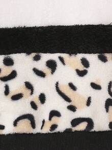 Baby Girl Leopard Pattern Colorblock Teddy Sweatshirt - White - View 5