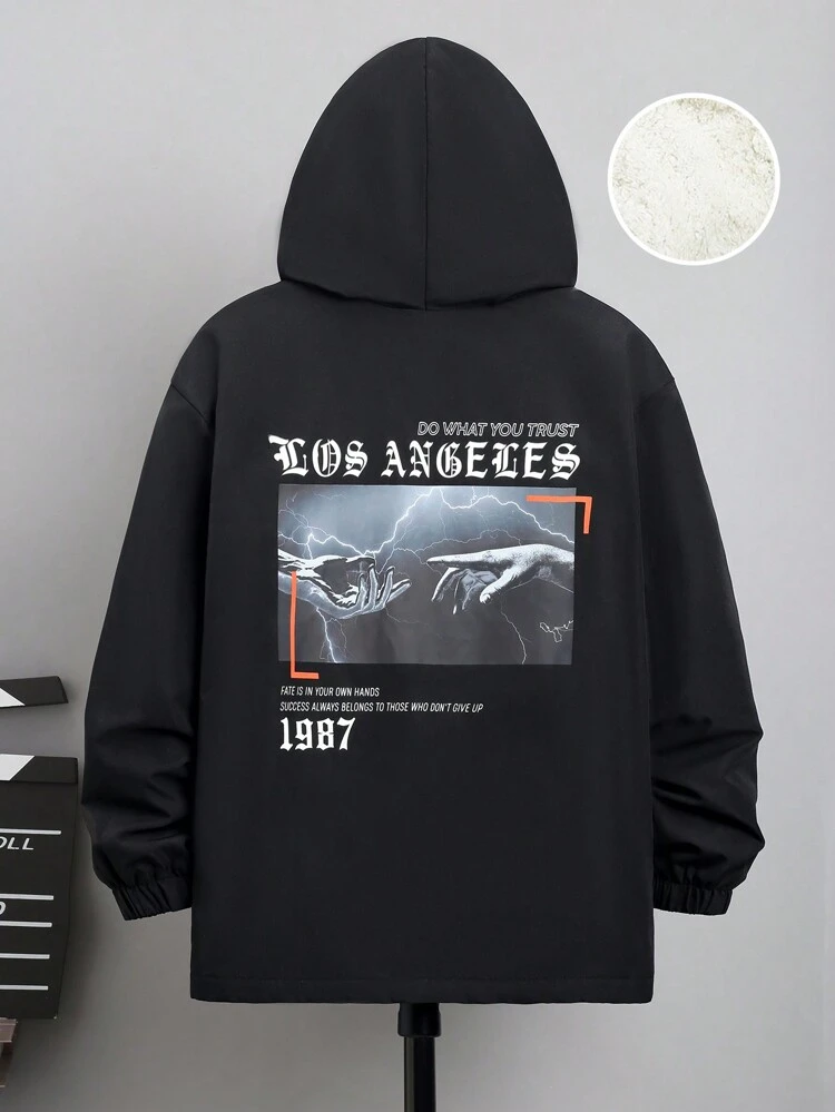 Tween Boy Slogan Graphic Hooded Thermal Lined Hooded Coat