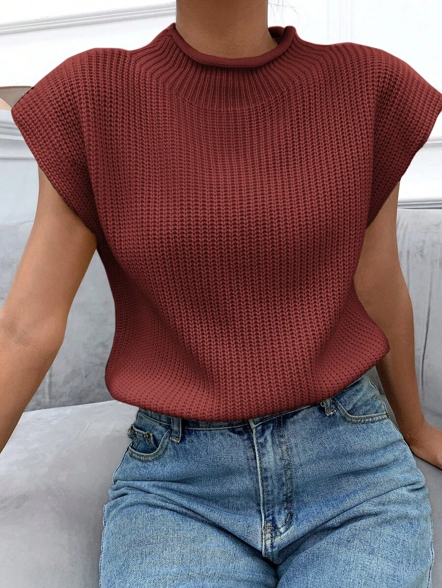 EMERY ROSE Solid Batwing Sleeve Sweater Vest - Burgundy - View 1