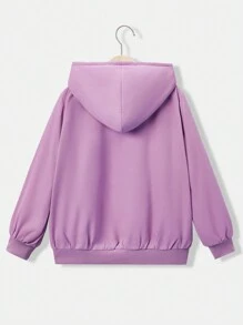 SHEIN Tween Girl Zip Up Thermal Lined Hooded Jacket - Violet Purple - View 2