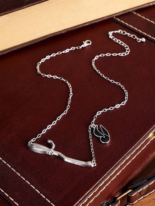 HARRY POTTER X SHEIN 3d Broomstick Shaped Silver Pendant Necklace