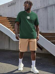 Manfinity Homme 男士字母圖案T恤 - 墨綠色 - 查看 6