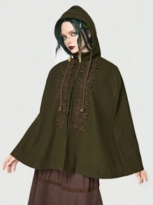 ROMWE Fairycore Áo khoác choàng có mũ trùm đầu có khóa kéo in hoa - xanh quân đội - Xem 5