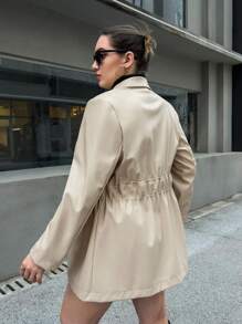 SHEIN Essnce Plus Drawstring Waist Blazer - Apricot - View 2