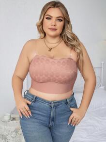 Plus Size Dusty Pink Plain Scallop Contrast Lace Strapless Bra Top For Women Medium Stretch Fabric - Dusty Pink - View 6
