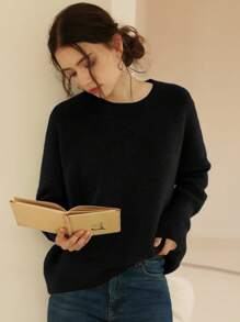 Knit Mix Élégant pull français en tricot pour femme, pull ample à manches longues et col rond, convient pour l'automne/l'hiver, Noël, Thanksgiving, Nouvel An, la Saint-Valentin et autres fêtes, idéal pour la rentrée scolaire et les tenues féminines d'automne - Noir - Voir 7