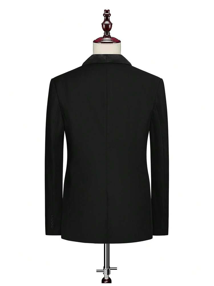 Men 1pc Contrast Panel Shawl Collar Double Breasted Blazer