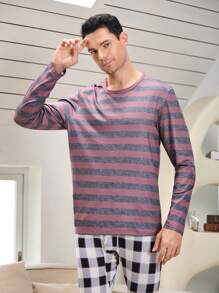 Hombres Camiseta con forro térmico y estampado de rayas